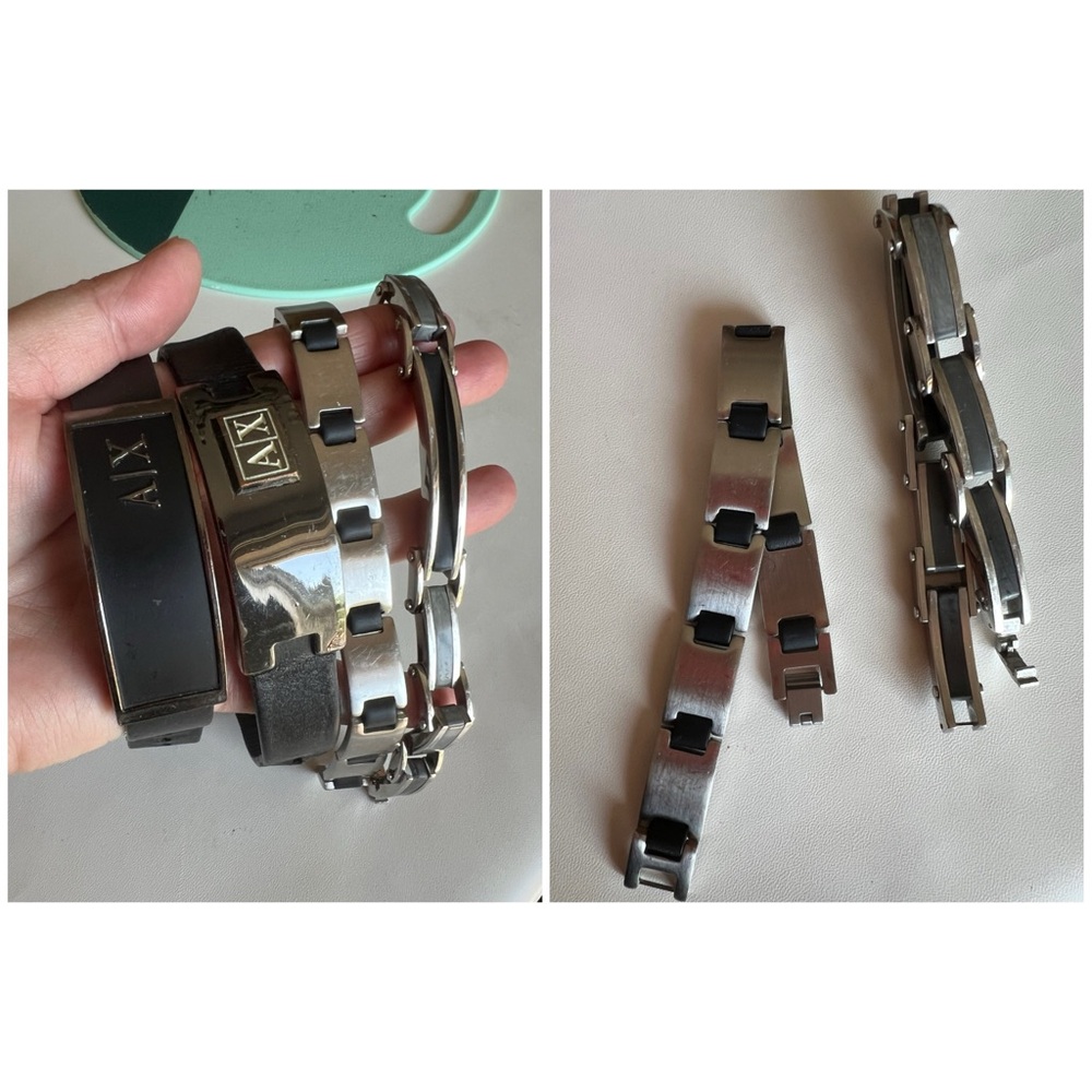 Armani Exchange Silver and Black Men's Bracelets
